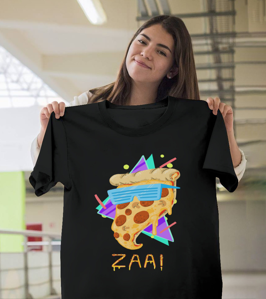 Zaai Slice Wearing Retro 80s Style Shades with Neon Geometric T-Shirt