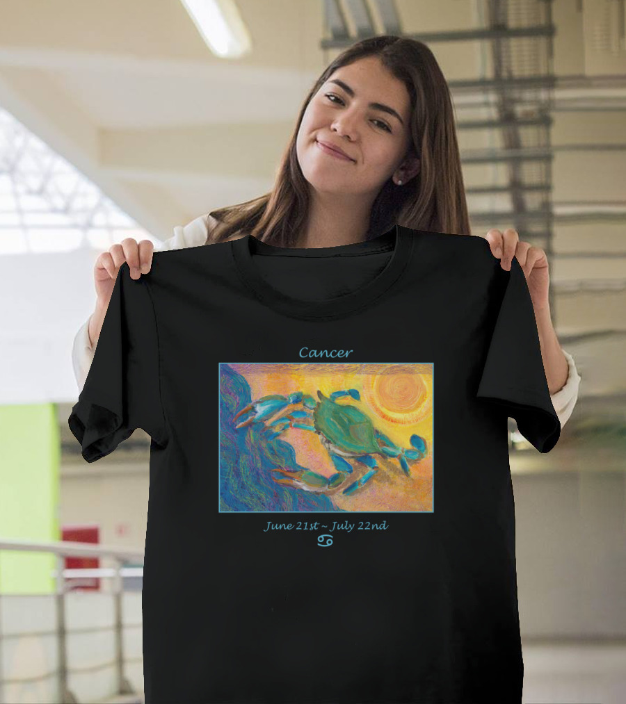 Cancer Zodiac Crab June 21st July 22nd Symbol with Sun and Waves T-Shirt