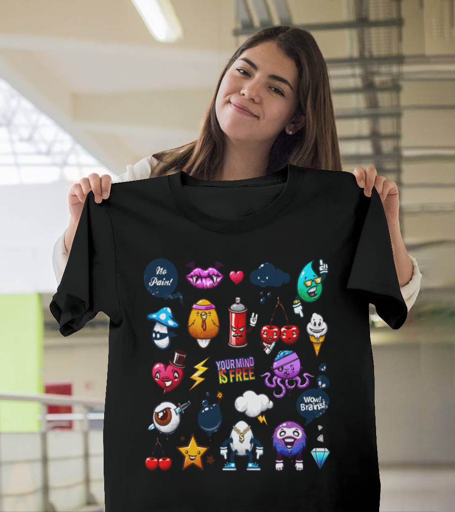 Your Mind Is Free No Pain Wow Brains Fun Icons T-Shirt