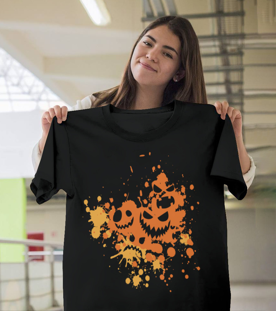 Halloween Pumpkin Faces Splatter T-Shirt