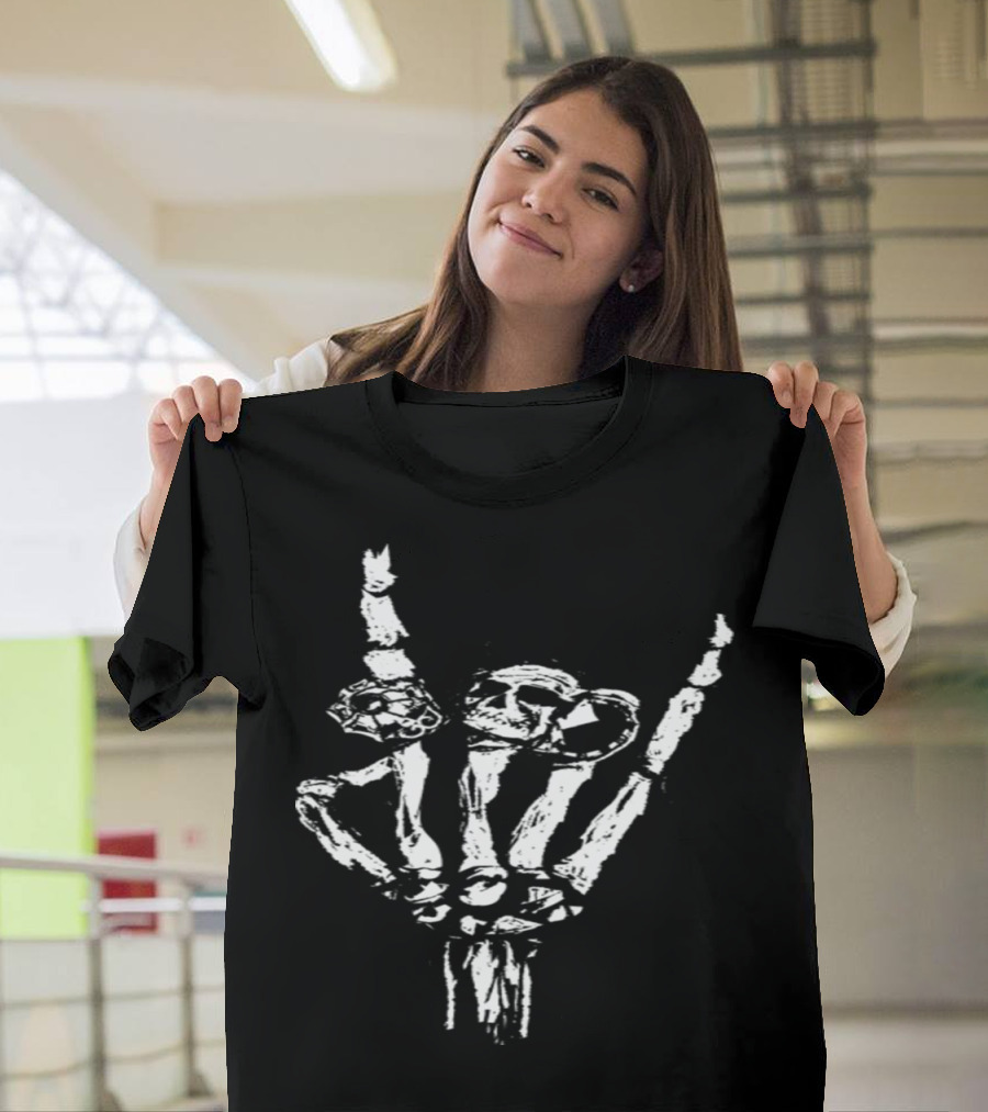 Skeleton Hand With Rings Gesture T-Shirt