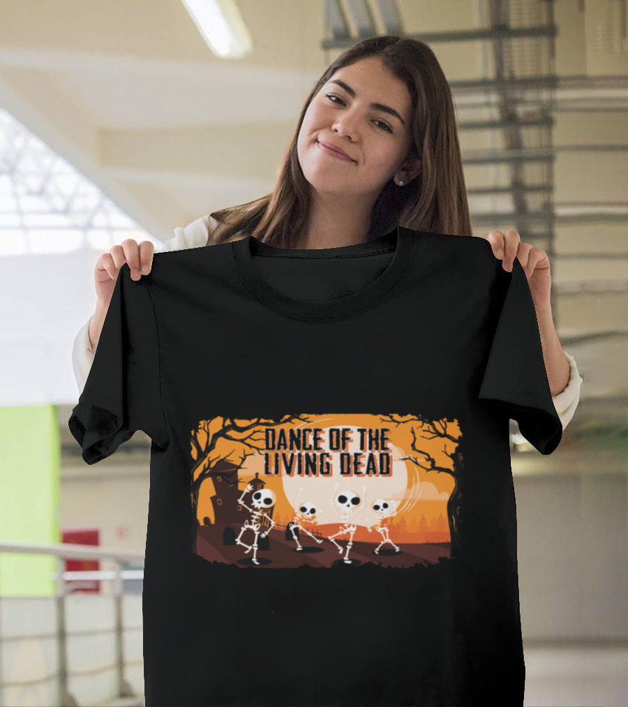 Dance of the Living Dead Skeletons Spooky Halloween Scene T-Shirt