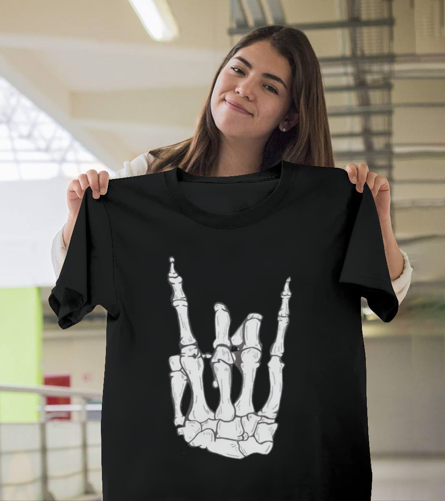 Rock On Skeleton Hand Gesture T-Shirt