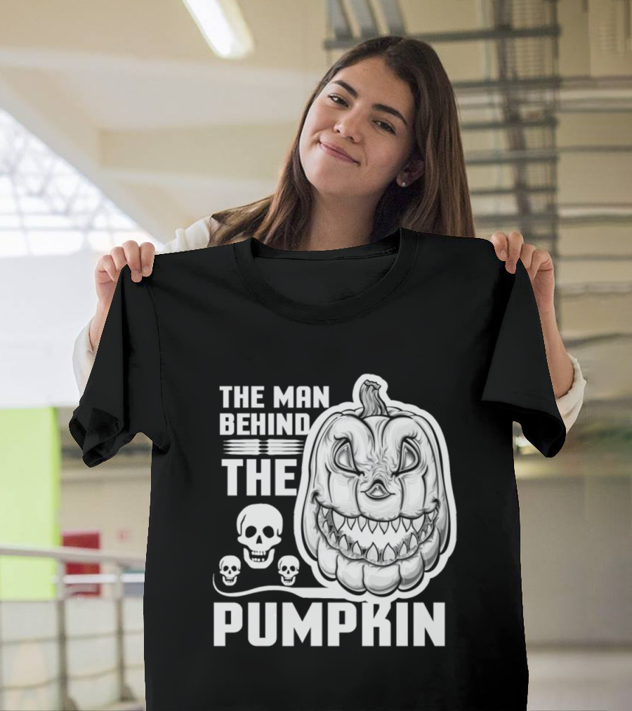 The Man Behind the Pumpkin Jack o Lantern Skeleton Skulls T-Shirt