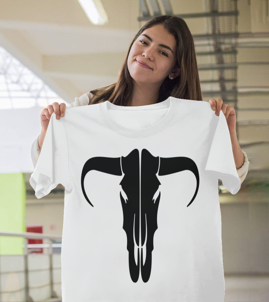 Bull Skull Horns Skeleton Black T-Shirt