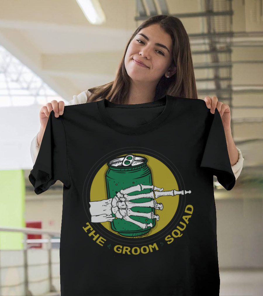 Groom Squad Bachelor Party Skeleton Hand Beer Can T-Shirt