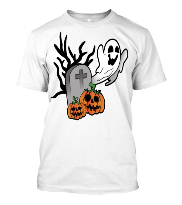 Ghostly Halloween Pumpkins And Scary Grave Stone Fright T-Shirt
