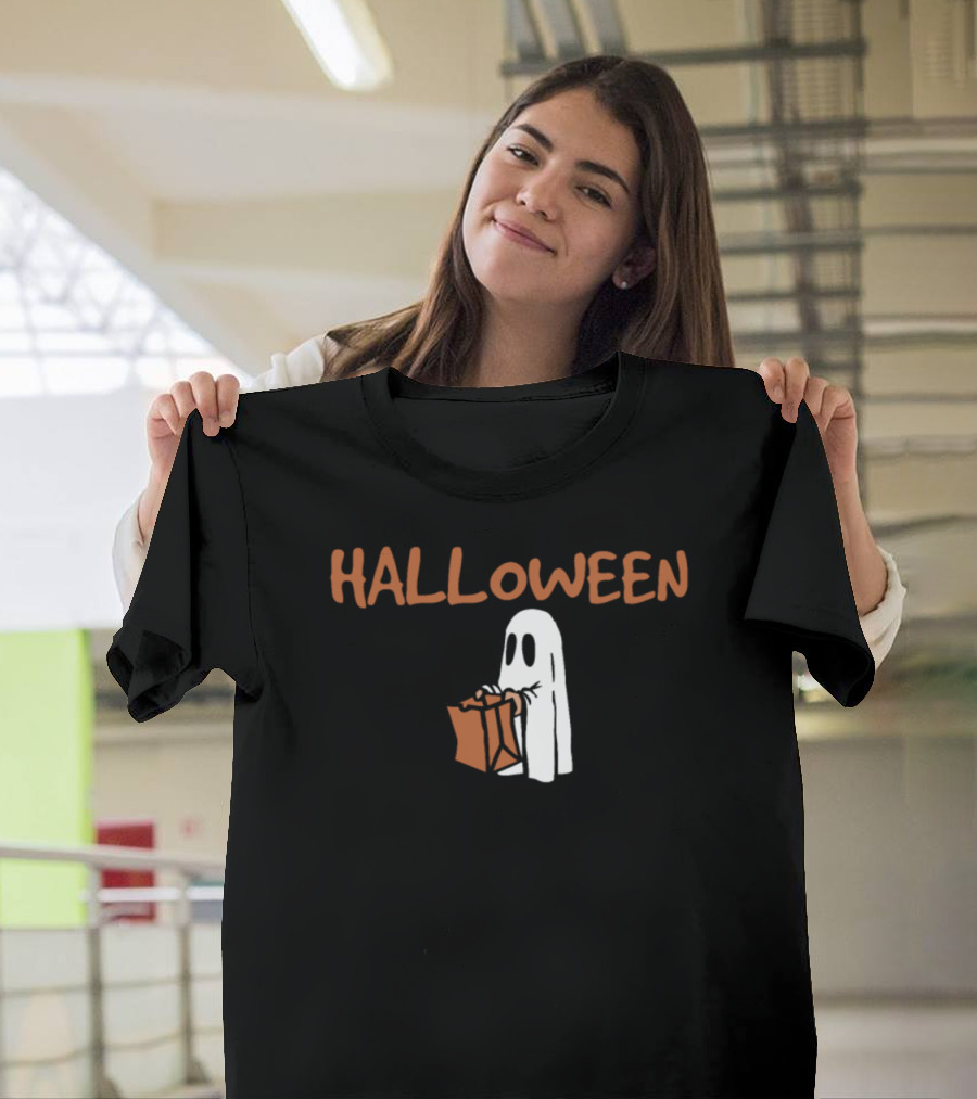 HALLOWEEN Cute Ghost with Bag T-Shirt