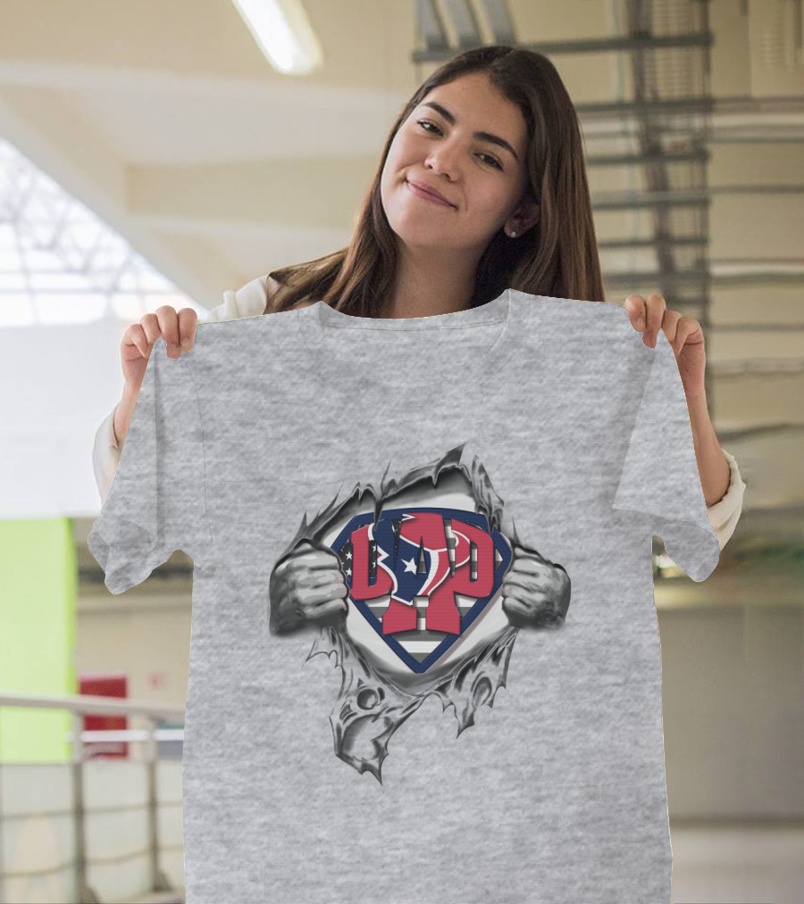 Superdad Houston Texans Logo Burst Superhero T-Shirt