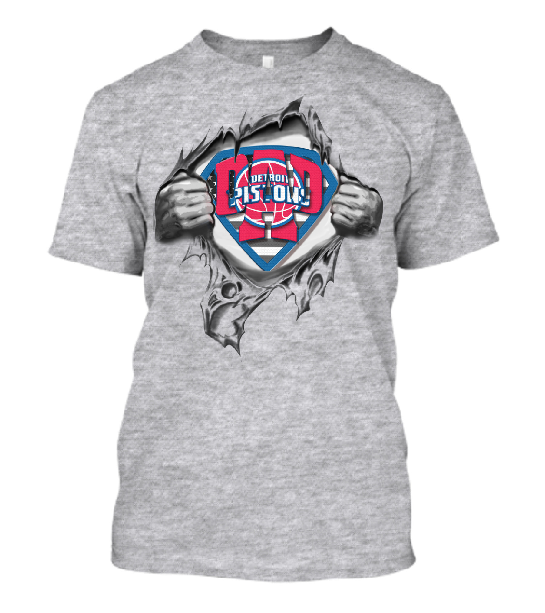 Detroit Pistons Superdad Logo Basketball Hero Ripped T-Shirt