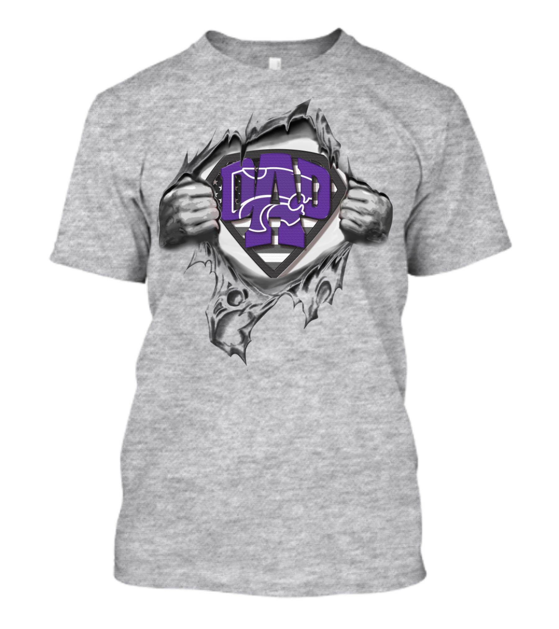 Superdad Kansas State Wildcats Logo Dad Torn Shield T-Shirt