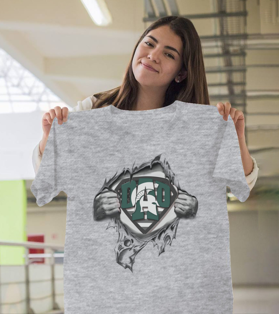 Superdad Michigan State Spartans Logo Dad Superhero With Spartan Helmet T-Shirt