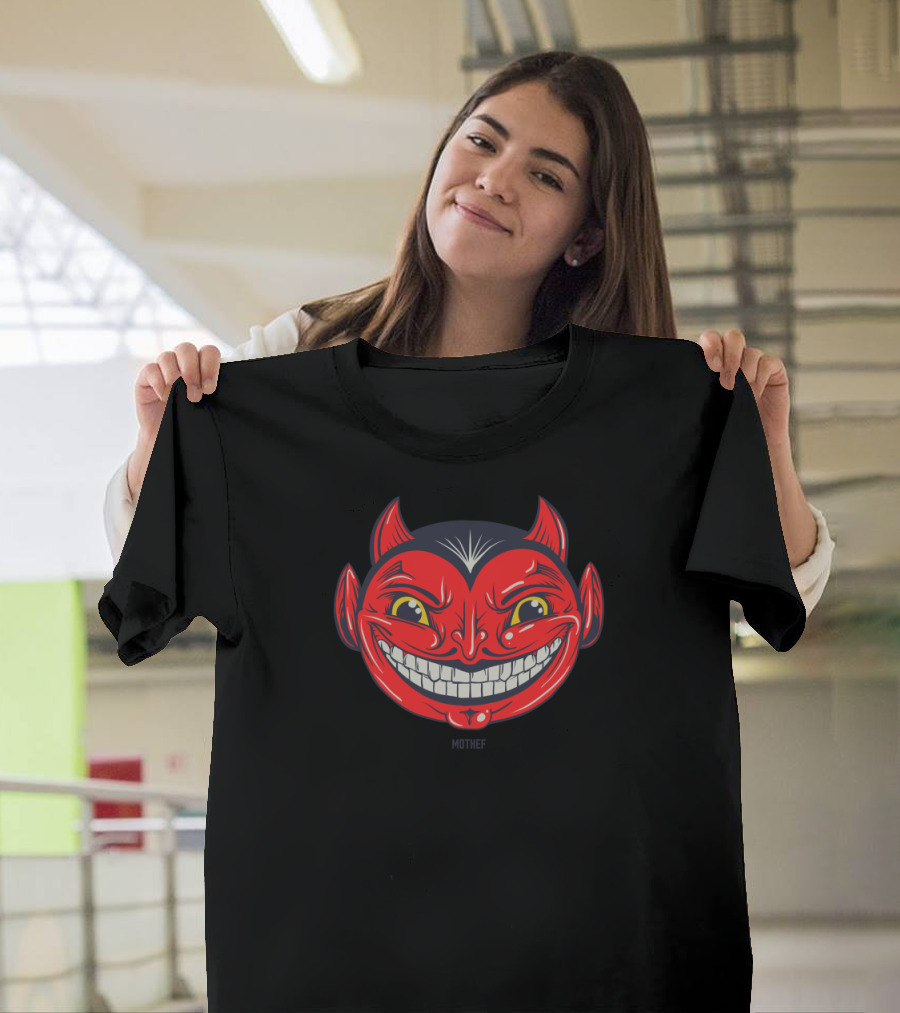 El Diablo Motif Grinning Red Devil Face with Horns and Smiling Eyes T-Shirt