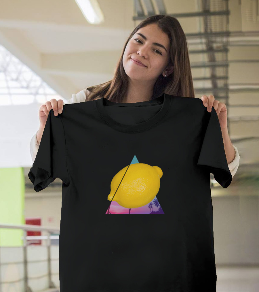 Vaporwave Lemon with Tropical Triangle and Palm Trees T-Shirt