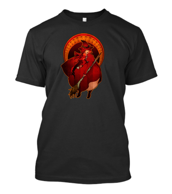 The Red Witch Riding A Broomstick With Enchanting Circular T-Shirt
