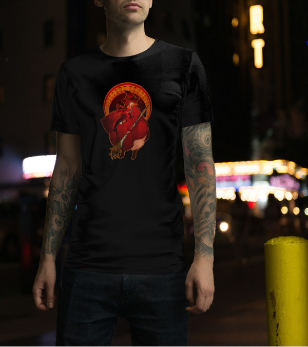 The Red Witch Riding A Broomstick With Enchanting Circular T-Shirt