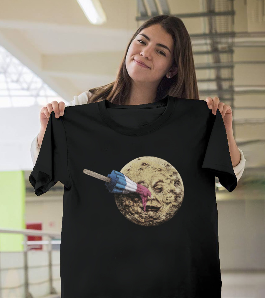 Le Voyage du Popsicle Tricolor Rocket Popsicle Piercing Moon Face T-Shirt
