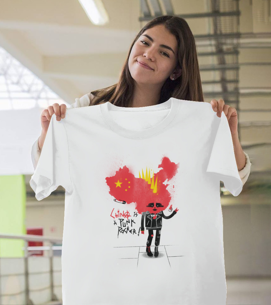 China is a Punk Rocker Map Design with Punk Character and Stars T-Shirt