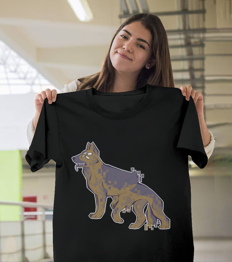 Pixelated Canine Glitch with Retro Style Elements Stacking T-Shirt