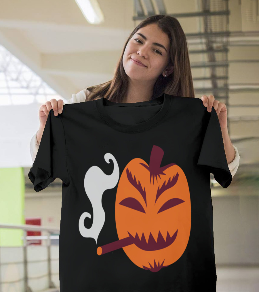 Halloween Pumpkin Smoking a Cigarette Strange T-Shirt