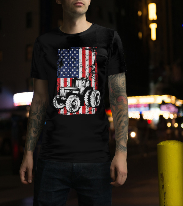 4th Of July American Flag Tractor Independence Day Farming America T-Shirt