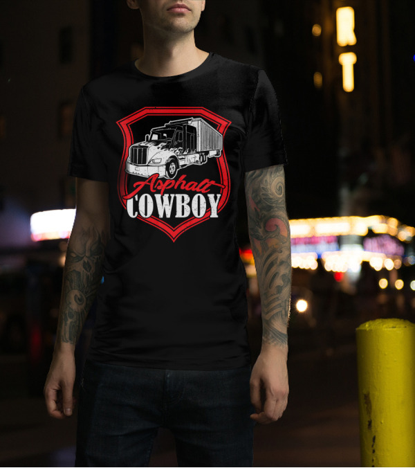 Asphalt Cowboy Semi Truck Badge T-Shirt