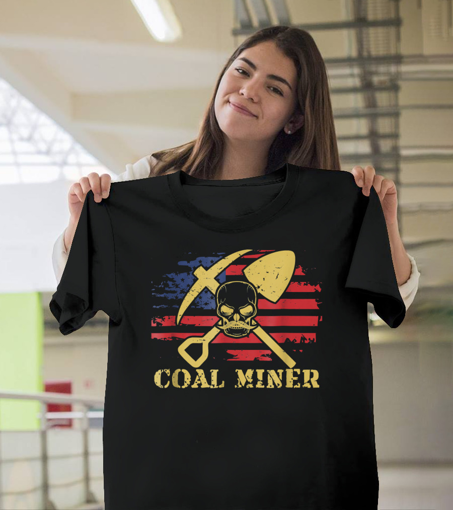 American Flag Skull Crossbones Proud Coal Miner T-Shirt