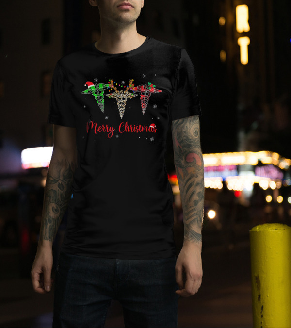 Merry Christmas Buffalo Plaid Nurse Holiday Caduceus T-Shirt