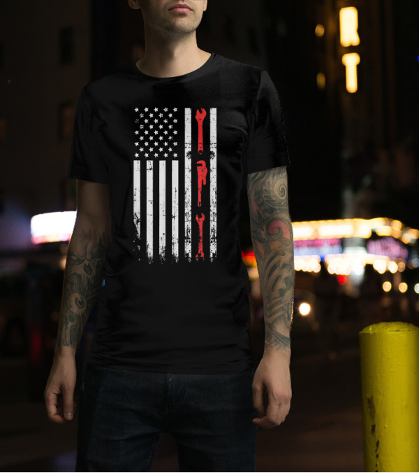 American Flag Mechanic Tools Wrenches Perfect Patriotic T-Shirt