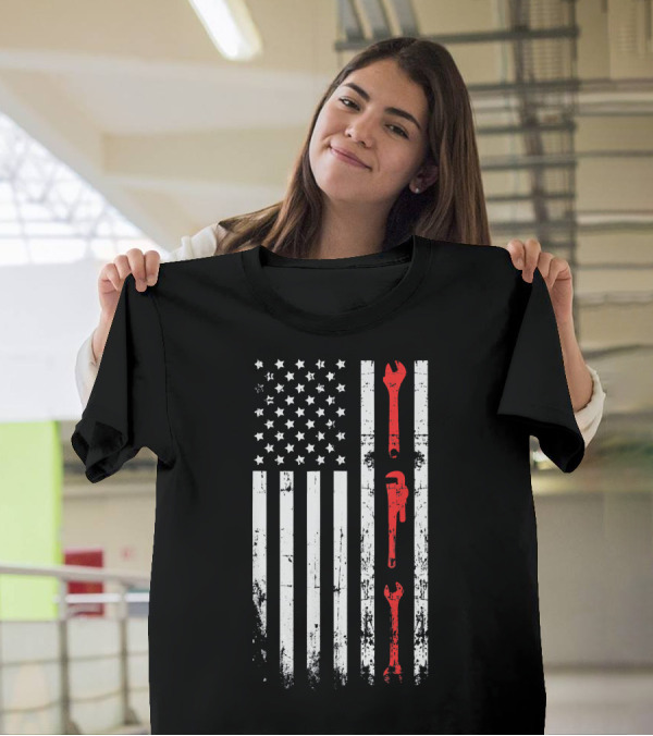 American Flag Mechanic Tools Wrenches Perfect Patriotic T-Shirt