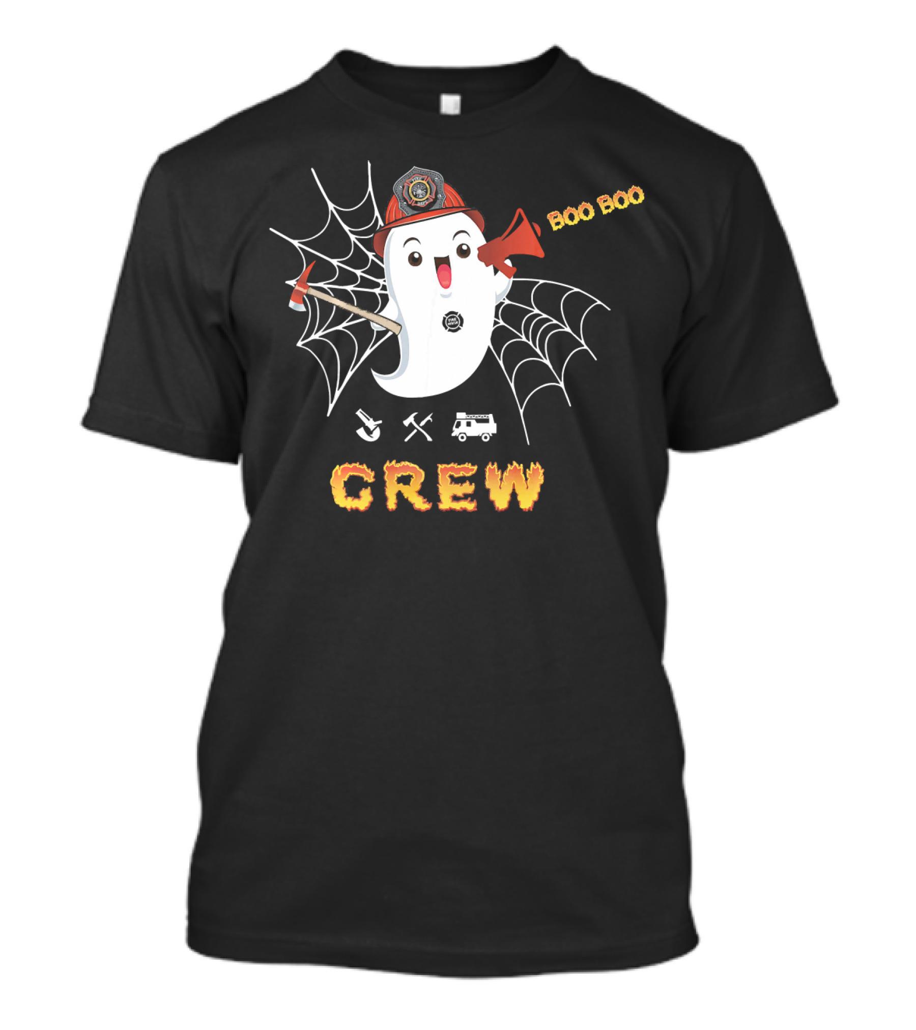 Boo Boo Crew Firefighter Ghost Hat Spider Web Fire Truck T-Shirt