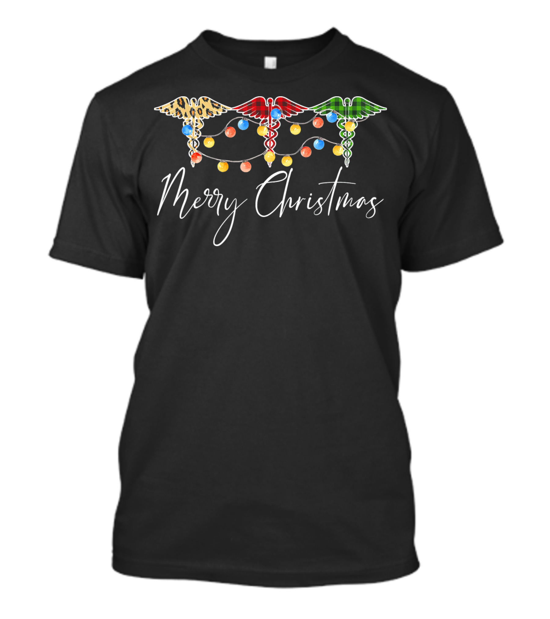 Merry Christmas Buffalo Plaid Caduceus Reindeer Blessed T-Shirt