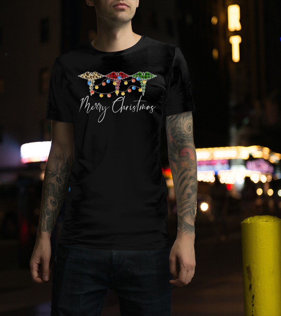 Merry Christmas Buffalo Plaid Caduceus Reindeer Blessed T-Shirt