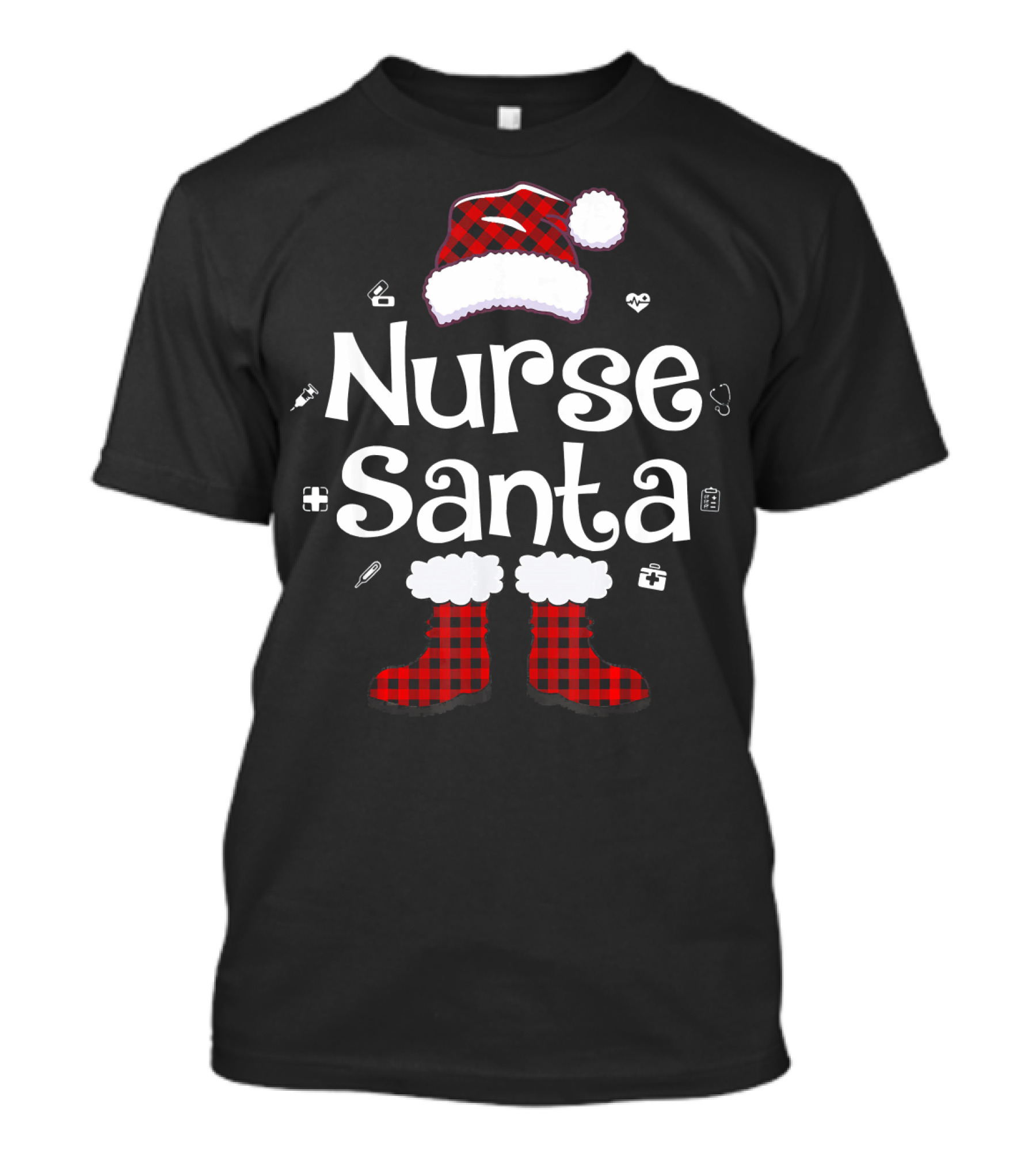 Nurse Santa Plaid Hat Boots Icons T-Shirt