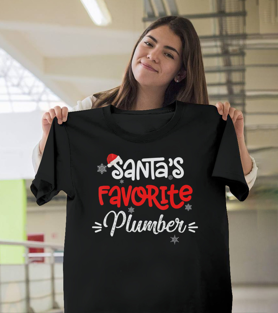 Santa's Favorite Plumber Christmas Snowflakes Hat T-Shirt