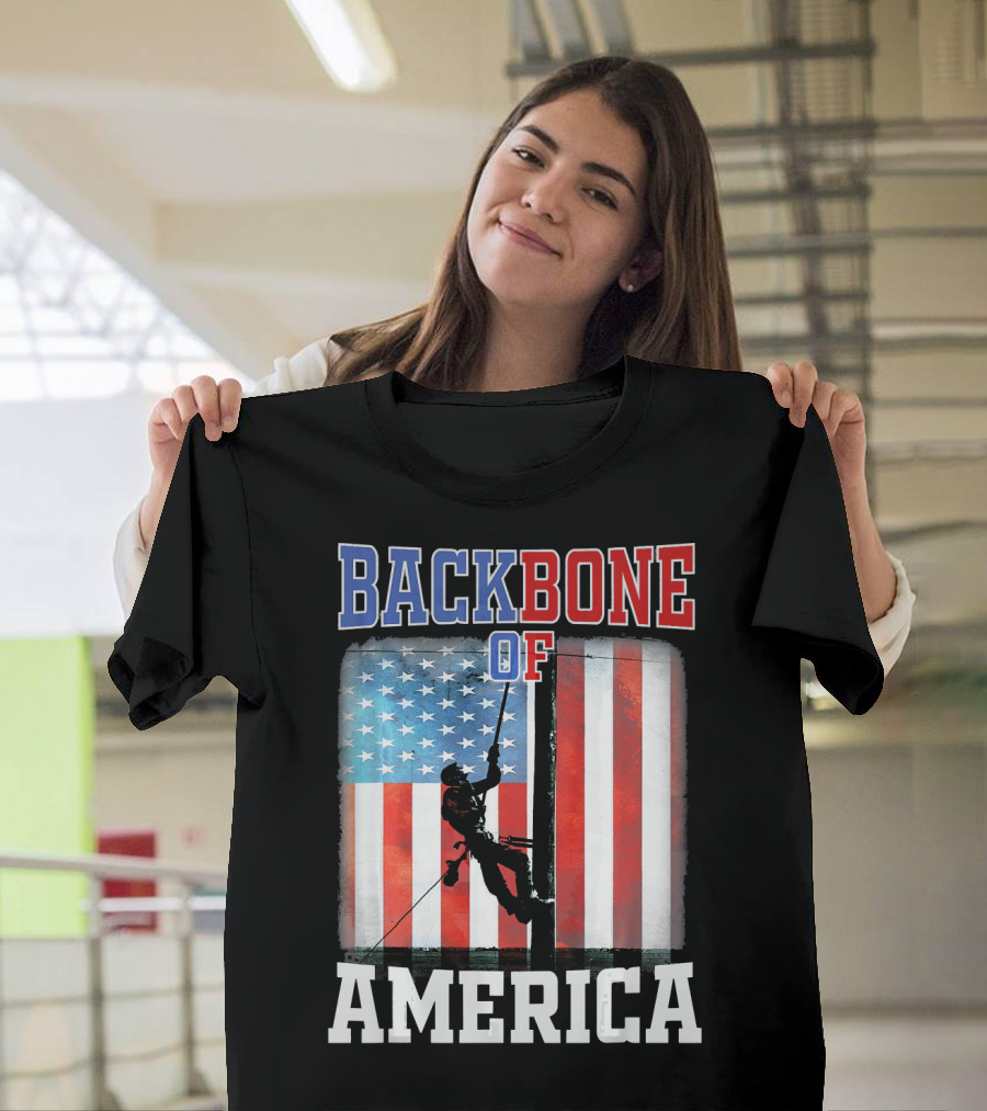 Backbone of America Lineman with American Flag T-Shirt