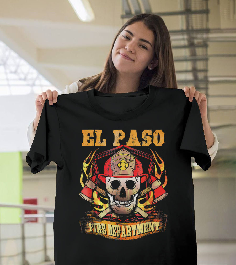 El Paso Fire Department Skull Helmet Axes Flames T-Shirt