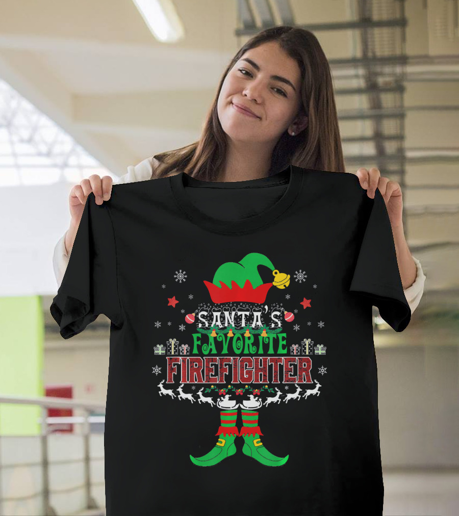Santa's Favorite Firefighter Elf Xmas Ugl T-Shirt