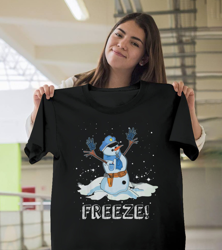 Cops Freeze Snowman Police Officer with Hands Up T-Shirt