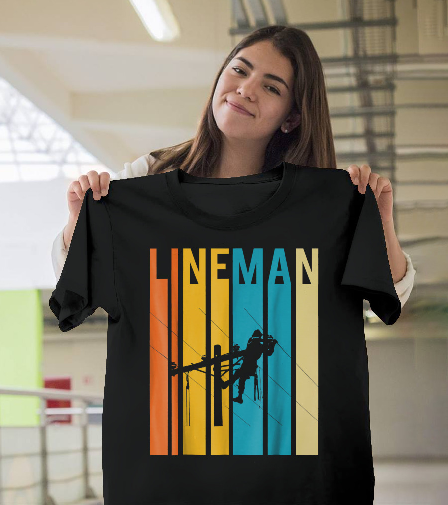 Lineman Colorful Silhouette on Vertical Stripes T-Shirt