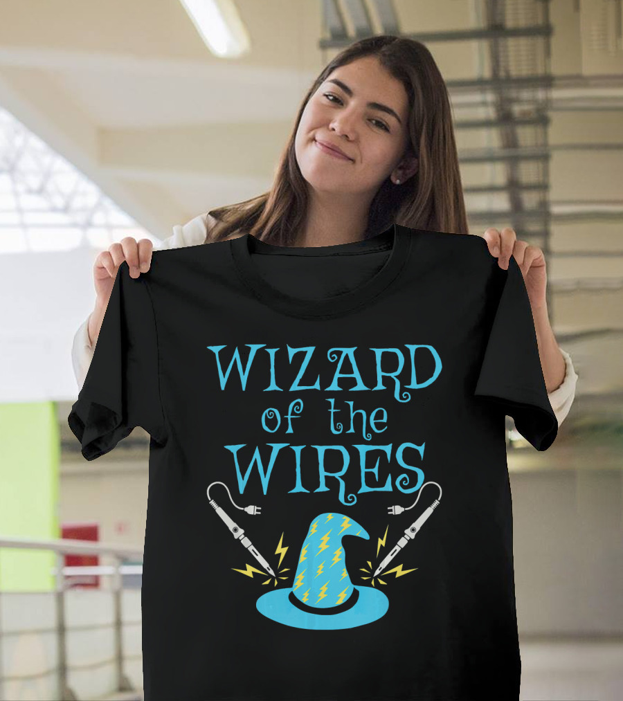 Wizard of the Wires Electrician Hat with Lightning and Tools T-Shirt
