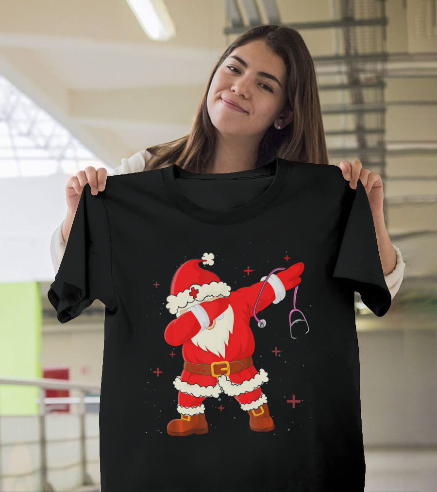 Dabbing Dance Santa Christmas Scrub Nurse T-Shirt