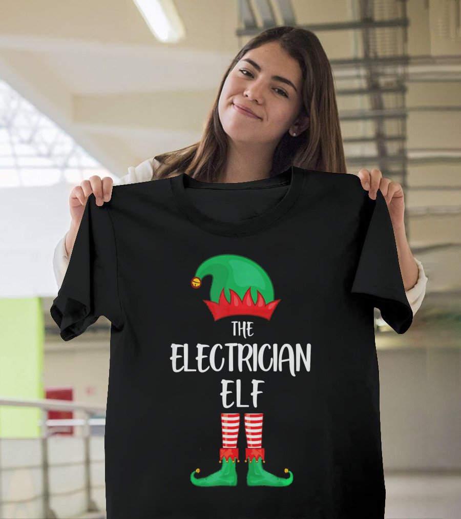 The Electrician Elf Christmas Party Hat and Shoes T-Shirt