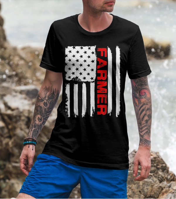 Farmer American Flag Farm Fourth Of July Patriotic T-Shirt