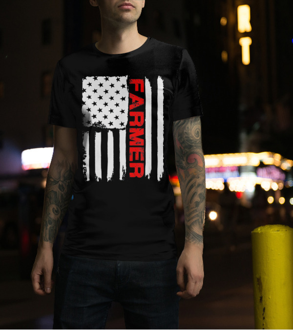 Farmer American Flag Farm Fourth Of July Patriotic T-Shirt