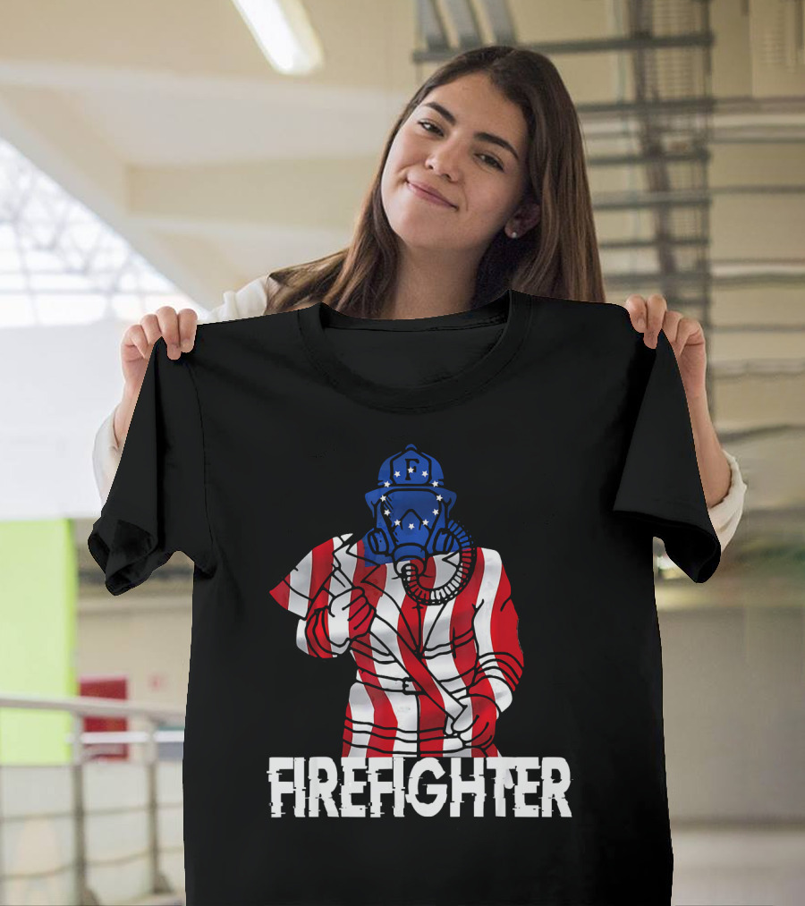 Firefighter American Flag Stars and Stripes Thin Red Line T-Shirt