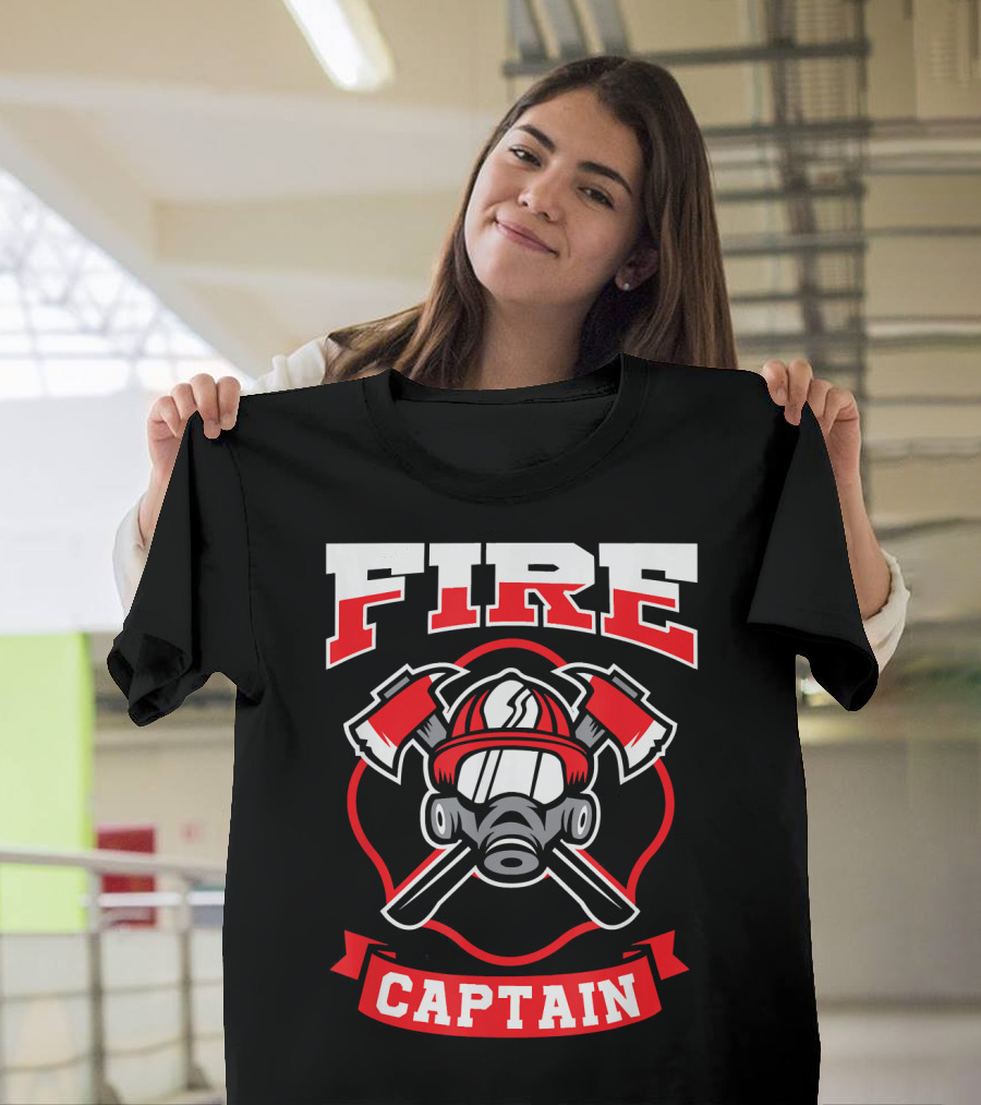 Fire Captain Firefighter Helmet Axes Mask Emblem T-Shirt