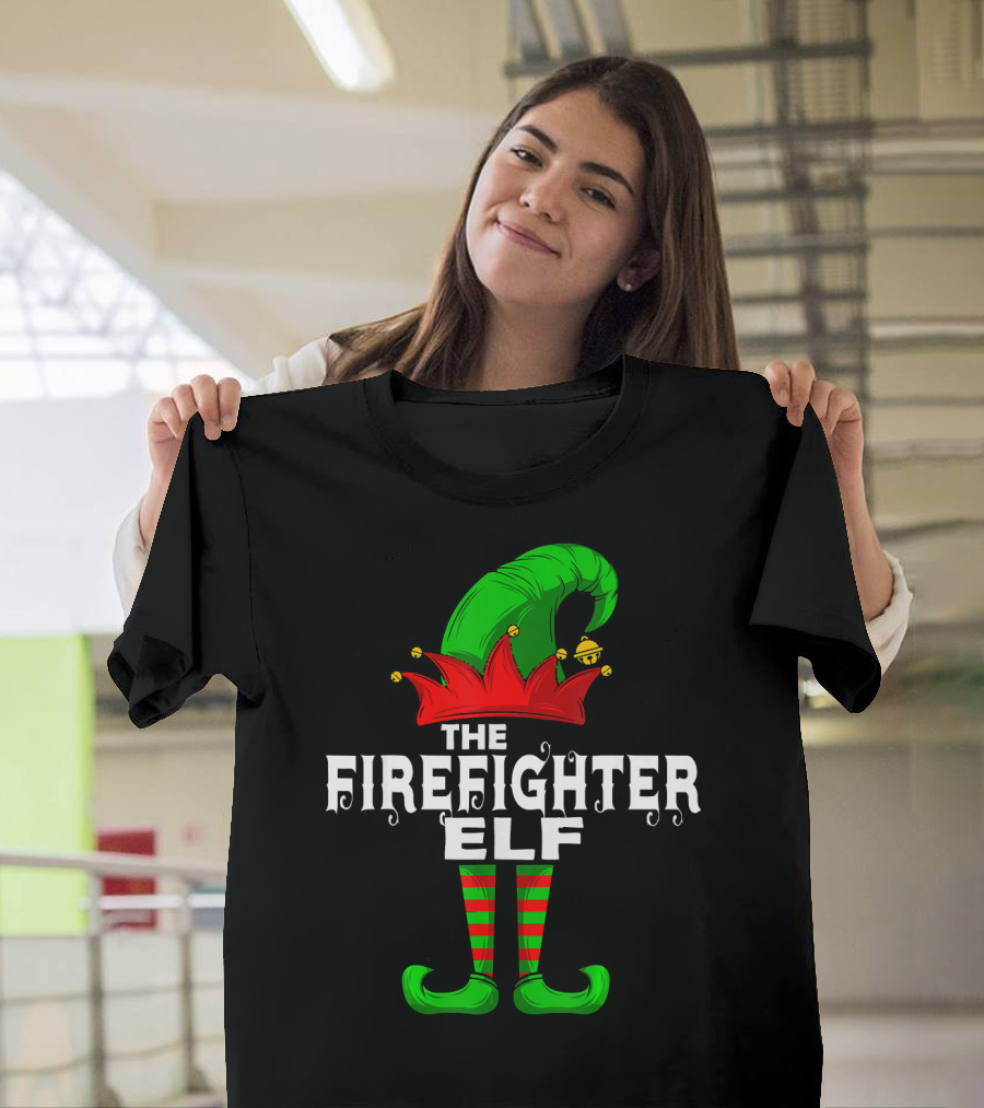 FIREFIGHTER Elf Christmas Group Hat and Boots T-Shirt