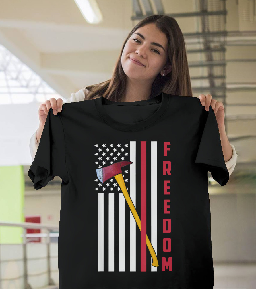 Firefighter Pride Freedom Flag with Fire Axe T-Shirt
