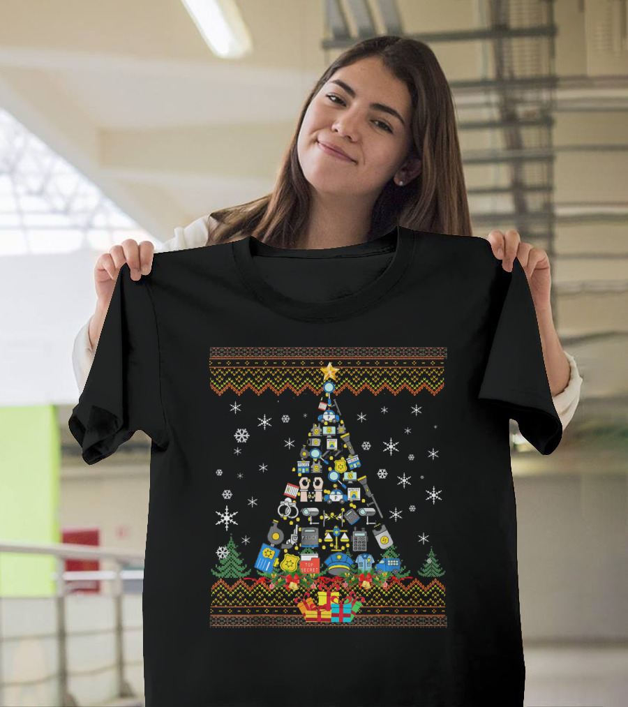 Funny Police Christmas Tree Snowflakes Icon T-Shirt